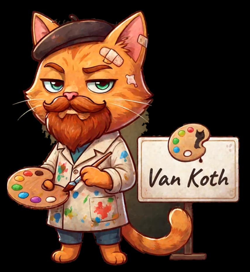Van Koth — kot malarz, maskotka marki